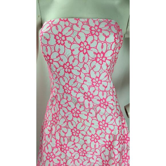 Lilly Pulitzer Women's Pink White Floral Strapless Dress sz 12 - Picture 2 of 6